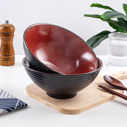 HOKELER Ceramic Japanese Ramen Bowl Set, 2 Sets Asian Pho Udon Soup Noodle Bowls with Spoons and Chopsticks (Red, 8 inches)