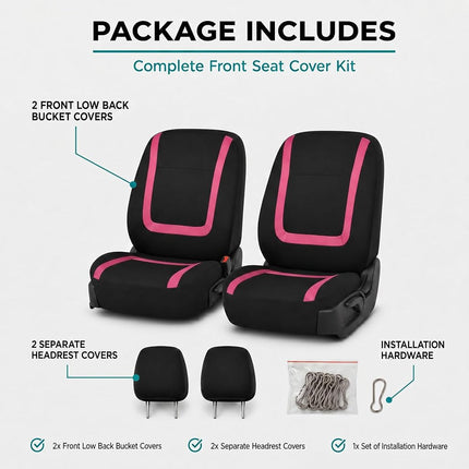 FH Group Car Seat Covers Front Set in Cloth - Car Seat Covers for Low Back Car Seats with Removable Headrest, Universal Fit,Automotive Seat Covers,Washable Car SeatCover for SUV,Sedan,Van Pink