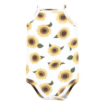 Hudson Baby Unisex Baby Cotton Sleeveless Bodysuits, Sunflower, 9-12 Months