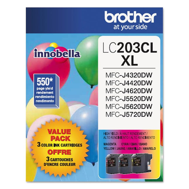 Brother Genuine High Yield Color Ink Cartridge, LC2033PKS, Replacement Color Ink Three Pack, Includes 1 Cartridge Each of Cyan, Magenta & Yellow, Page Yield Up To 550 Pages, Amazon Dash Replenishment Cartridge, LC203