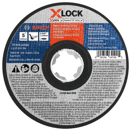 BOSCH TCWX1S500 5 in. x .045 in. X-Lock Arbor Type 1A (ISO 41) 60 Grit Fast Metal/Stainless Cutting Abrasive Wheel