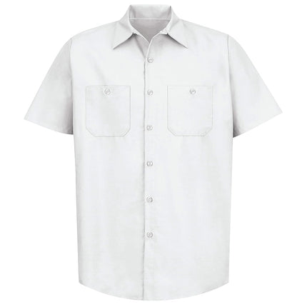Camisa de trabajo industrial Red Kap para hombre, corte regular, botón utilitario de manga corta, blanco, talla grande