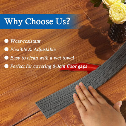 FONUNO Floor Transition Strip Floor Cover Strips Self Adhesive Flooring Transitions Laminate Floor Strip 2" Wide Vinyl Floor Flat Divider Strip Elegant Wood Grain Design (5cm, 3.3Ft, Dark Gray)