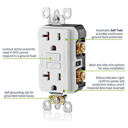 Leviton GFNT2-HGE 20A-125V Extra-Heavy Duty Hospital Grade Non-Tamper-Resistant Duplex Self-Test GFCI Receptacle, Black, 20-Amp