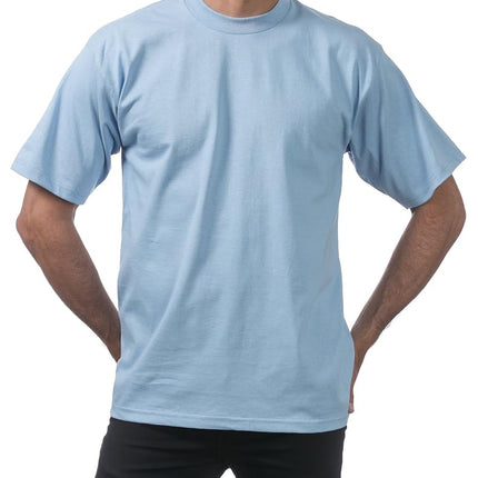 Pro Club Men's 3-Pack Heavyweight Cotton Short Sleeve Crew Neck T-Shirt, Sky Blue, 3XL