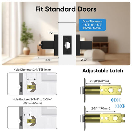 YYTDZSW Matte Black Door Handles 6-Pack, Entry Door Knobs with Lock and Key (Different Keys), Heavy Duty Reversible Lever Handle(2.2lb), Fits Standard Doors 1-3/8" to 1-3/4" for Interior Exterior
