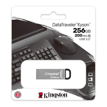 Kingston DataTraveler Kyson USB 3.2 Gen 1 Flash Drive 256GB - Stylish Capless Metal Case