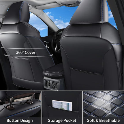 Huidasource Toyota RAV4 Seat Cover Full Set, Waterproof Leather Car Seat Protector Fit for 2019-2023 Toyota Rav4 XLE LE XLE Premium Limited(Not for Hybrid/Adventure/TRD Off-Road/Prime, Black&Blue)