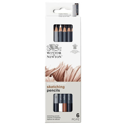 Winsor & Newton Studio Collection Sketching Pencils, Set of 6 Graphite (4B - 8B) and Charcoal Pencils, Professional Quality for Artists, for Sketching, Shading and Drawing