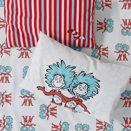 Dr. Seuss Cat in The Hat Kids Bedding, 7 Piece Full Bed Set, Soft Cozy Reversible Comforter and Sheet Set with Sham, Officially Licensed Product by Franco