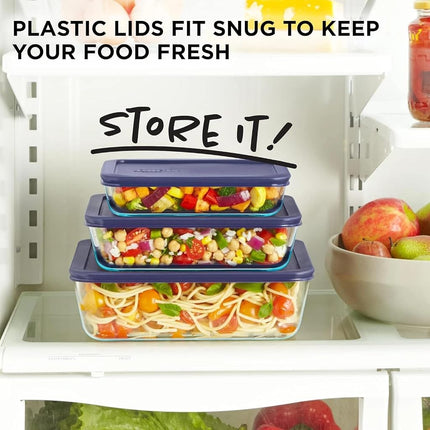 Pyrex Simply Store Rectangular Glass Food Storage Container Set with Lids – Durable High-Quality Glass and Stain-Resistant Design – Microwave, Dishwasher & Freezer Safe – 6-Piece Set