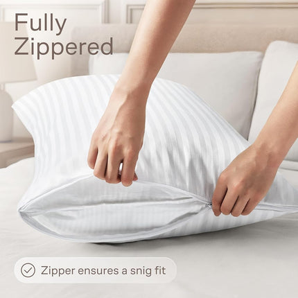 (4 Pack King Zip) - King 4 Pack Pillowcases Protectors Zippered Anti Shrink White Premium 200 300 Thread Count Cotton Sateen Set Hypoallergenic Cases Hotel Quality Covers Encasements