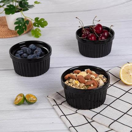 GAOMON Ramequins en céramique 23 cl, lot de 8, ramequins pour soufflés, crème brûlée, micro-ondes, four et lave-vaisselle – Noir