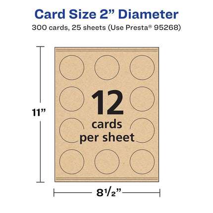 Avery Printable Round Business Cards with Sure Feed Technology, 2" Diameter, Kraft Brown Cardstock, Print-to-the-Edge, Laser/Inkjet Cards, 300 Total