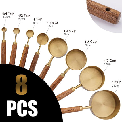 SHIKORI Gold Measuring Cups and Spoons Set with Wood Handles