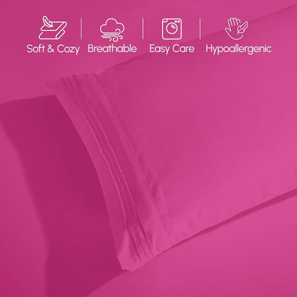 Elegant Comfort Luxurious 1500 Premium Hotel Quality Microfiber 4-Piece Sheet Set, 18-24 Inches Deep - Extra Deep Pocket Sheets - Ultra Soft 4PC Deep Pocket Sheets, King, Hot Pink