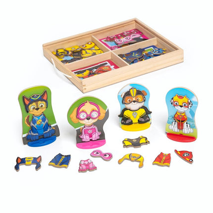 Melissa & Doug PAW Patrol Wooden Magnetic Pretend Play – 64-Piece Set with Chase, Marshall, Skye & Rubble – Mix & Match Outfits for Interactive Storytelling – Toy for Kids Age 3 Plus