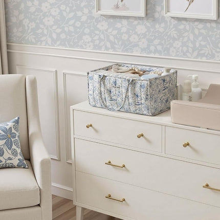 Blissful Diary Baby Diaper Caddy Organizer, Stylish Storage Basket for Newborn Essentials and Diaper Station, Baby Shower and Registry Must-Have, Blue Rose