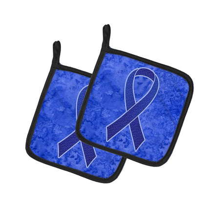 Caroline's Treasures Dark Blue Ribbon for Colon Cancer Awareness Pair of Pot Holders, 7.5HX7.5W, Multicolor