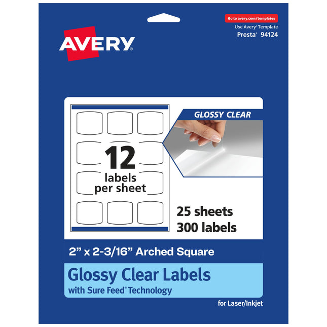 Avery Glossy Clear Arched Square Labels with Sure 