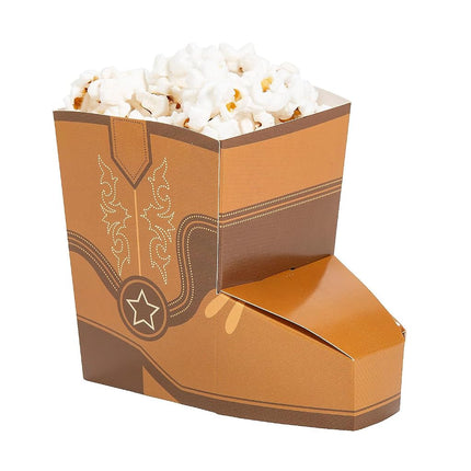 Fun Express Brown Western/Cowboy Boot-Shaped Popcorn Boxes - 4.75" x 4" (Pack of 24) - Perfect for Western-Themed Parties & Snack Tables