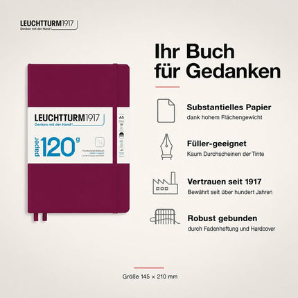 120g Edition Notebook (A5), 203 pages, Dotted, Port Red