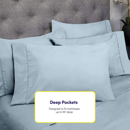 Sweet Home Collection Full Size Bed Sheets - 6 Piece 1500 Supreme Collection Fine Brushed Microfiber Deep Pocket Full Sheet Set Bedding - 2 Extra Pillow Cases, Misty Blue