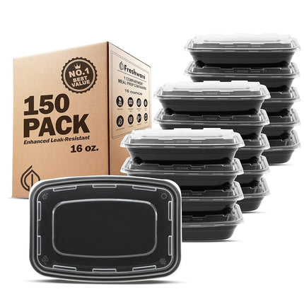 Freshware Récipients de préparation de repas [Lot de 150] 1 Compartiment avec couvercles, Récipients de stockage alimentaire, Boîte à bento, Sans BPA, Empilables, Adaptés au micro-ondes/lave-vaisselle/congélateur (473 ml)