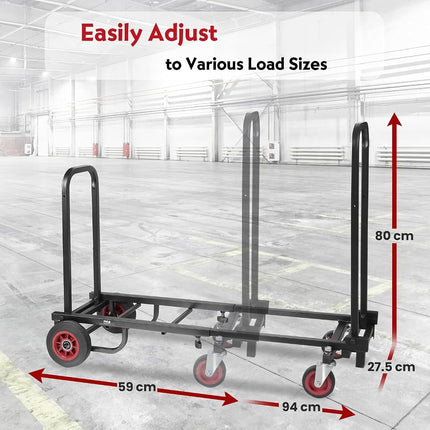 Pyle Heavy Duty Folding Equipment Trolley – 8-in-1 Convertible Hand Truck, Dolly & Platform Cart for Gear & Equipment Transport, Adjustable 64cm to 102cm
