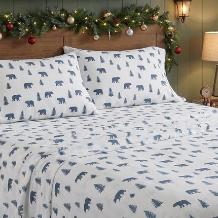 Eddie Bauer - Queen Sheets, Cotton Flannel Bedding Set, Brushed for Extra Softness, Cozy Home Decor (Bears & Trees, Queen)