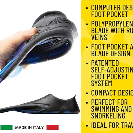 CRESSI Agua Short Fins Blue 7/8 (41/42 EU) - Self Adjusting Short Fins for Diving, Apnea, Snorkeling and Swimming, Blue, 7/8 (41/42 EU)