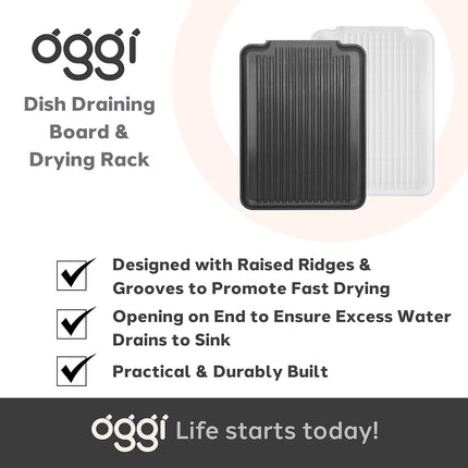 OGGI Dish Drain Board & Drying Rack Tray for Kitchen - Ideal Rigid Drainboard, Dish Drainer Tray, Dish Drain Boards for Kitchen Counter, 12.75 x 17.25 - White