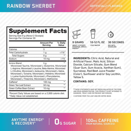 OPTIMUM NUTRITION Amino Energy, Rainbow Sherbert, 30 Servings, 270g