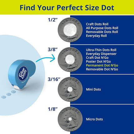 Glue Dots Permanent Dot N' Go Dispenser with 200 (.375 Inch) Permanent Adhesive Dots (11346)