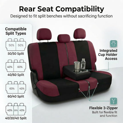 FH Group Light & Breezy Cloth Car Seat Covers, 7 Seater Three Row Set- Airbag & Split Ready -Universal for Cars Trucks and SUVs Burgundy/Black