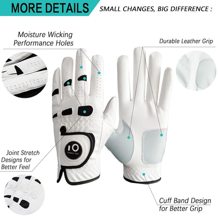 FINGER TEN Golf Gloves Men with Ball Marker 2 Pack (Cadet ML, Left Hand)