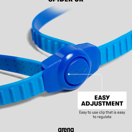 ARENA Unisex Youth Spider Junior Swim Goggles Girls and Boys Ages 6 to 12 No Fog Non-Mirror Lens Easy to Adjust Strap No Leak, Blue/Gray/Blue
