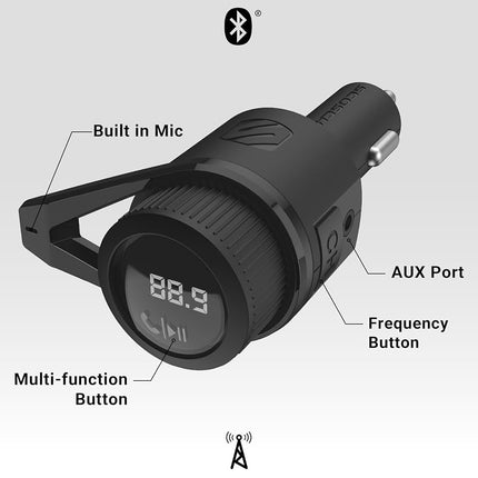 Scosche BTFM9 FM Bluetooth Transmitter Car, Dual 12W USB-C and USB-A Charging Ports, Fast Type C Car Charger, Wireless Radio Bluetooth Adapter, Hands-Free Car Kit for Calls, Siri and Google Assistant