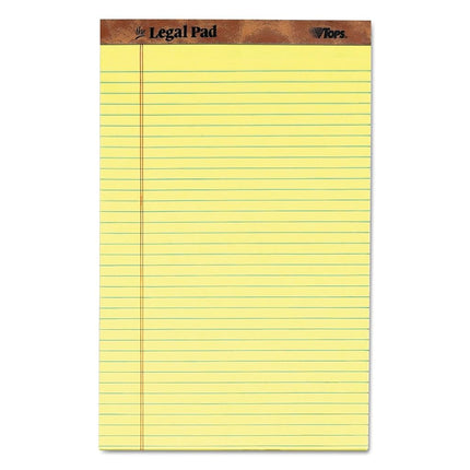 Tops The Legal Pad Legal Pad, 8-1/2 x 14 Inches, Perforated, Canary, Legal/Wide Rule, 50 Sheets/Pad, 12 Pads/Pack (7572)