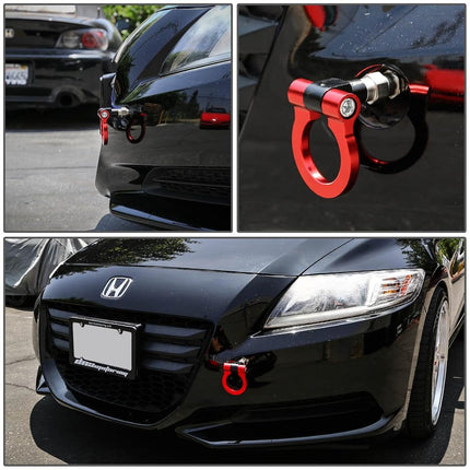 DNA THK-JDM-RD Red Aluminum Front/Rear Japanese Car Trailer Tow Hook Ring Kit - M18 x 2.5