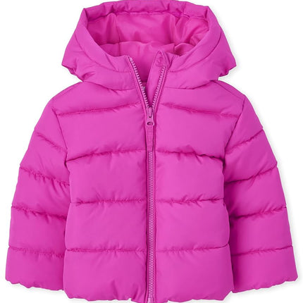 The Children's Place Chaqueta acolchada de peso medio para bebés y niñas pequeñas, resistente al viento, resistente al agua, rosa encantado, 18-24 meses