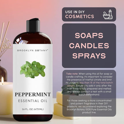 Brooklyn Botany Peppermint Essential Oil - Huge 16 Fl Oz - for Candle Making, Soap Making, Diffusers, and Aromatherapy