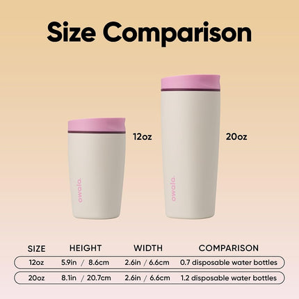 Gobelet à café Owala SmoothSip Slider en acier inoxydable isolé, Tasse à café glacé réutilisable, Tasse de voyage pour café chaud, Sans BPA, 355 ml, Rose/Beige (Daybreak)