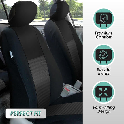 FH GROUP FH-FB060217 Fundas de Asiento de Coche de Tres Filas Trendy Elegance con 7 Reposacabezas, Compatibles con Airbag y Asiento Trasero Dividido, Color Negro Sólido - Se Adapta a la Mayoría de Coches, Camionetas, SUV o Furgonetas