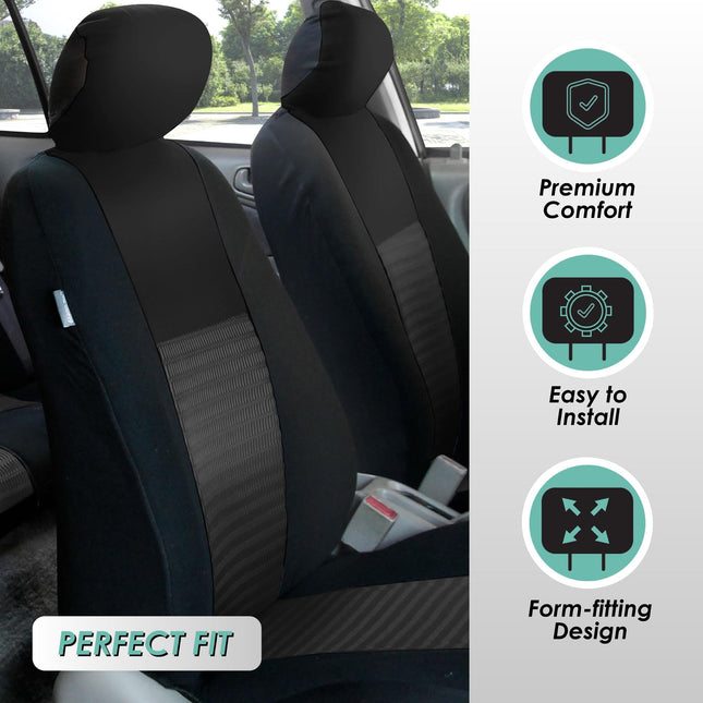 FH GROUP FH-FB060217 Three Row Trendy Elegance Car Seat Covers w. 7 Headrests, Airbag compatible and Split Bench, Solid Black color- Fit Most Car, Truck, Suv, or Van