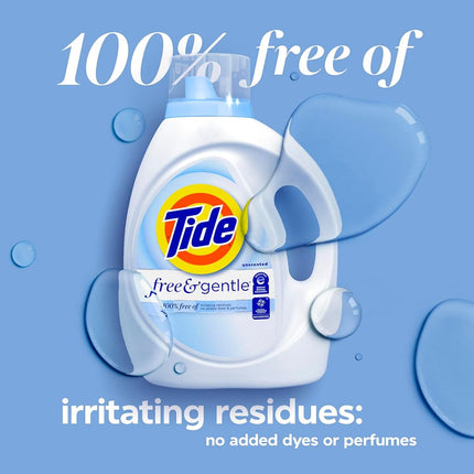 Tide Free & Gentle Liquid Laundry Detergent, 80 Loads, 105 fl oz, Unscented, Dyes and Perfume Free