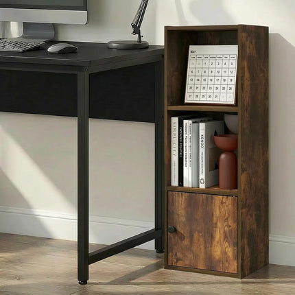 Furinno LUDER 3-Tier Open Shelf Bookcase with 1 Door Cabinet, Amber Pine
