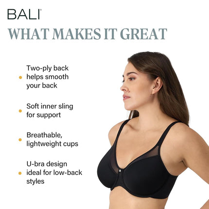 Bali womens3439One Smooth U Ultra Light Illusion Neckline Underwire Bra Bra - Black - 34D