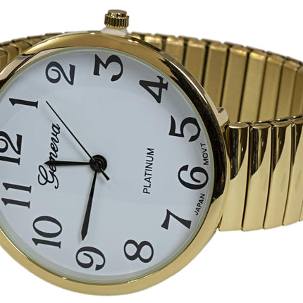 Gold Super Large Face Easy to Read Stretch Band Extension Watch