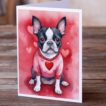 Caroline's Treasures DAC5297GCA7P Boston Terrier My Valentine Cartes de vœux Lot de 8 cartes vierges avec enveloppes Taille A7 fantaisiste 12,7 x 17,8 cm Cartes de notes vierges